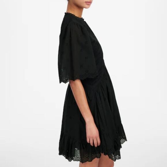 NEW Madewell Eyelet Flutter Sleeve Black Mini Dress Jet Black - Picture 3 of 12